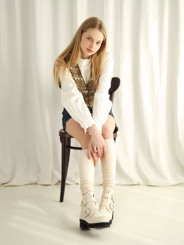 Heart Pew Pew Ankle Boots_RB3BO014_Ivory